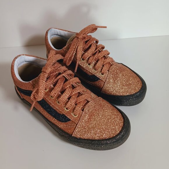 VANS Old Skool Girls Party Glitter Gold Black Sneakers Size 1 - Picture 1 of 6